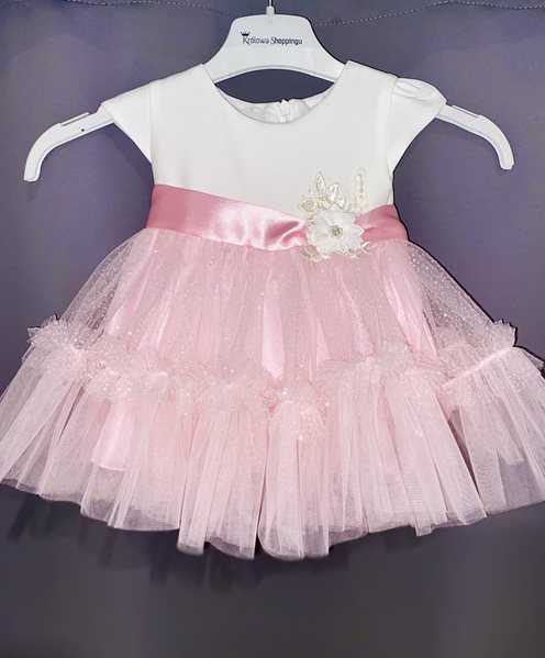 Sukienka dziecięca do chrztu z kwiatkiem różowa