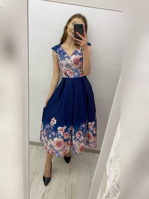 Sukienka midi kwiaty granat