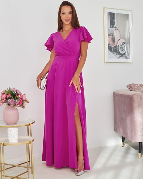 sukienka długa rękawek motylek róż