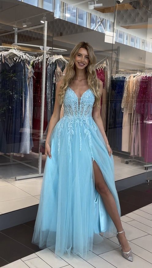 Sukienka długa brokat tiul gorset cekiny baby blue