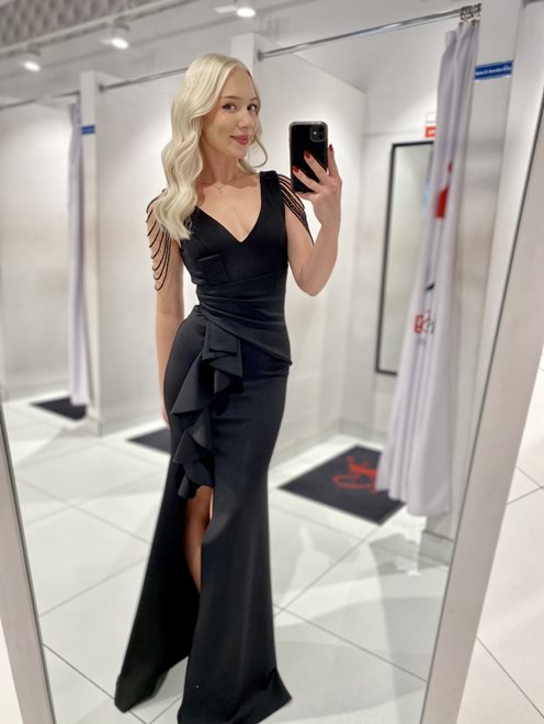 Sukienka długa koraliki  ramiona czarna