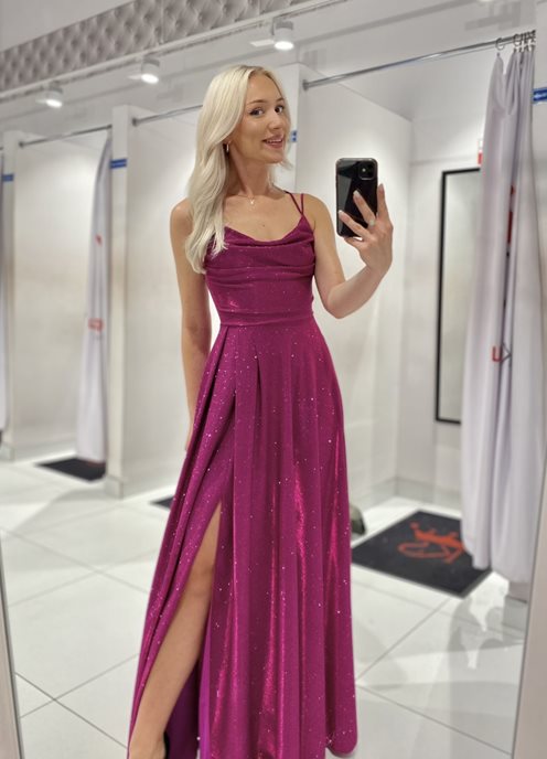 Sukienka długa na ramiączkach wiązana róż