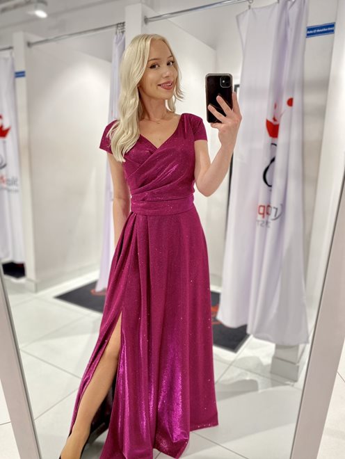 Sukienka długa brokatowa z rękawkiem fiolet