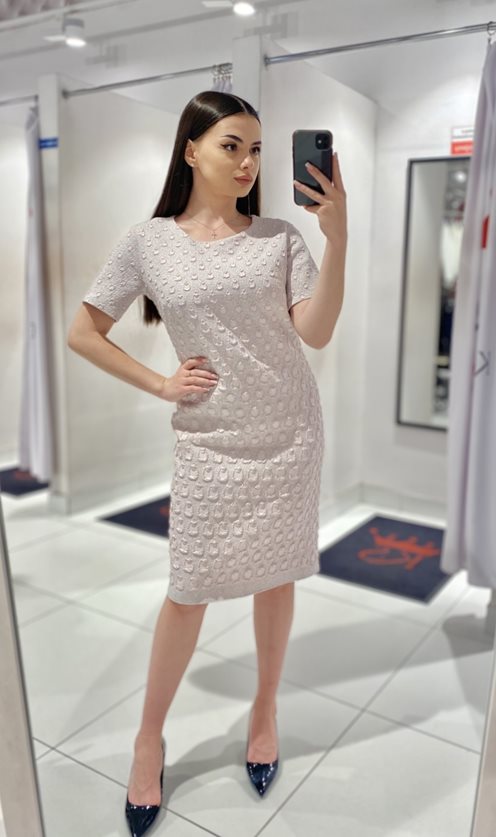 Sukienka krótka rękawek kropelki p.róż