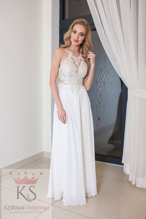 Długa sukienka na ramiączkach ecru