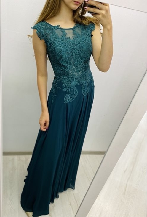 Długa sukienka kwiatowa koronka zielony