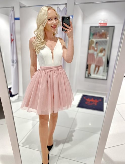 sukienka krótka połysk tiul róż