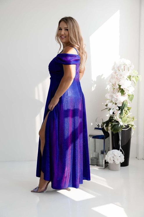 Sukienka długa opadające ramiona brokat holo chabe