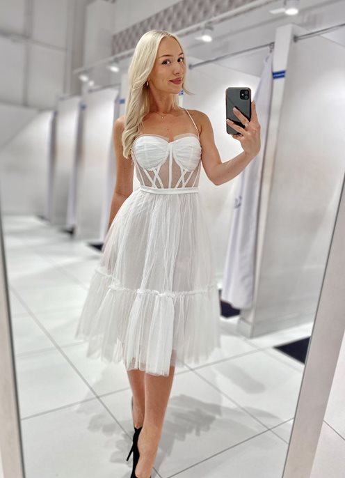 Sukienka midi gorsetowa tiul ramiączka biel