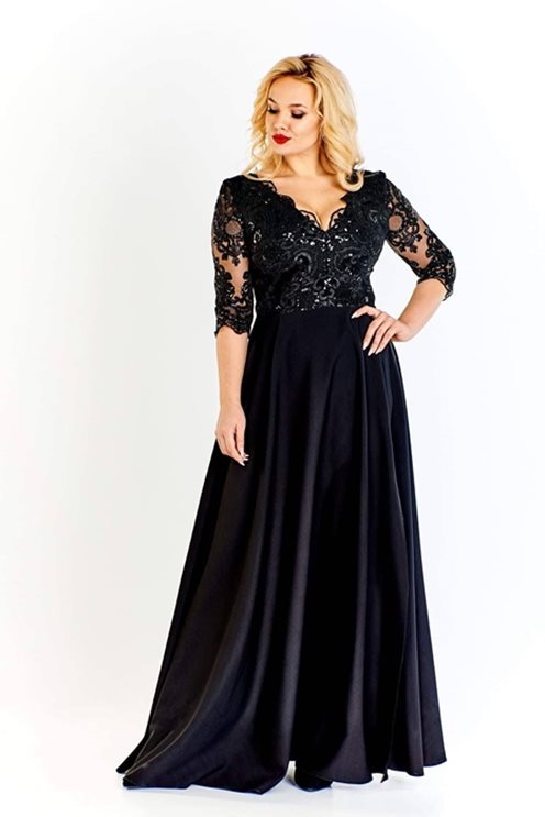 Długa sukienka cekiny rękaw 3/4 czarny