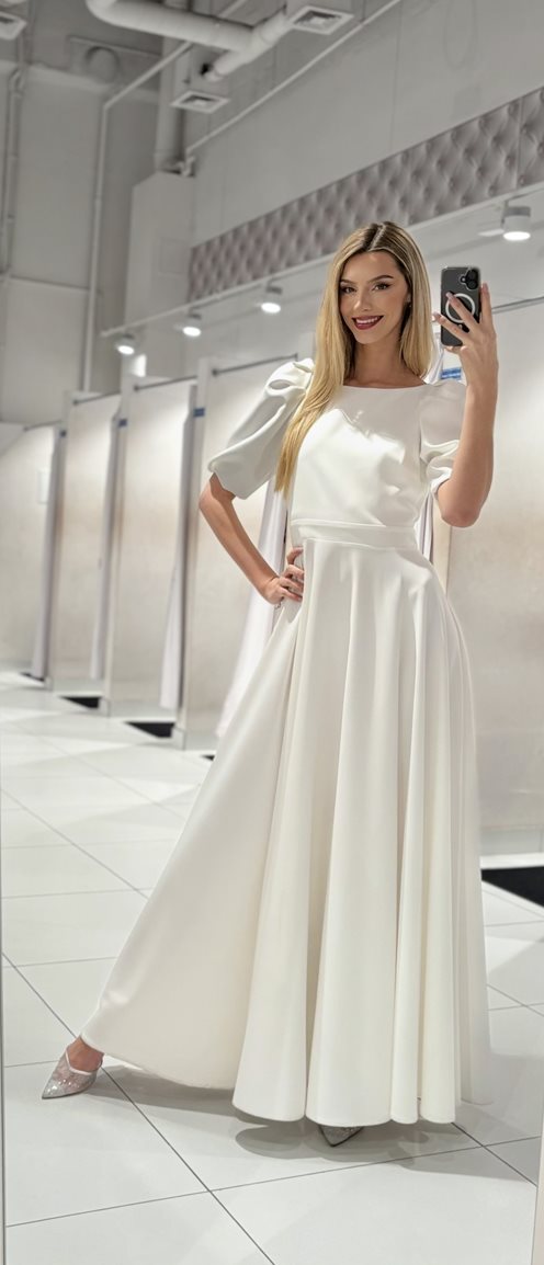 Sukienka długa bufiaste rękawki biel