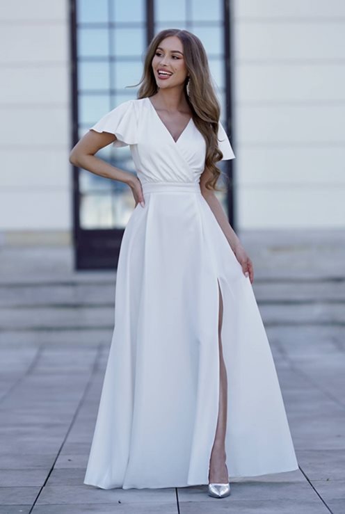 sukienka długa rękawek motylek ecru