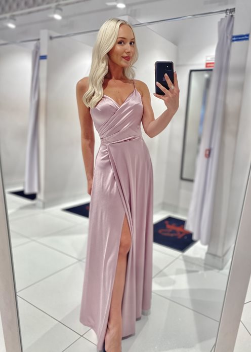 Sukienka długa satynowa rozkloszowana b.róż