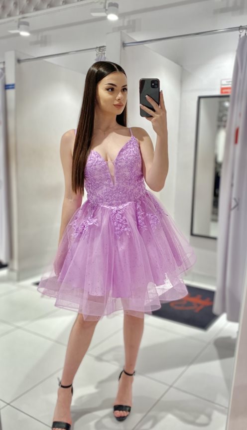 Sukienka krótka gorset tiul ozdoba kwiatki lilia