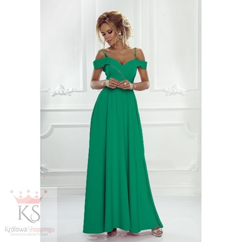 Długa sukienka gładka na ramiona zielony