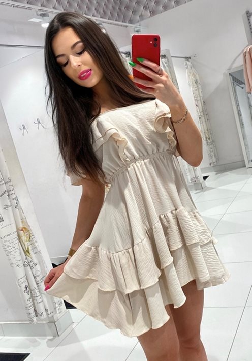 Sukienka krótka hiszpanka zwiewna beż