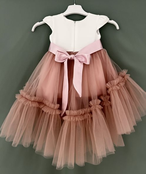 Sukienka dziecięca asymetryczna brokatowy dół róż