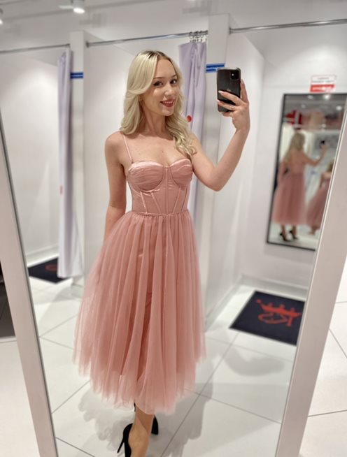 Sukienka midi gorsetowa pudrowy róż