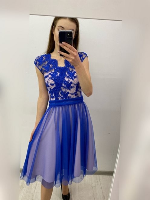 Długa sukienka z tiulem chaber/róż