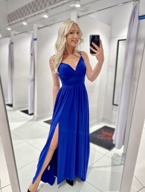 sukienka długa z odcięciem połysk chaber