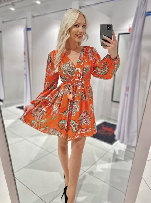 Sukienka krótka z ściągaczem w talii neon.pomarańc