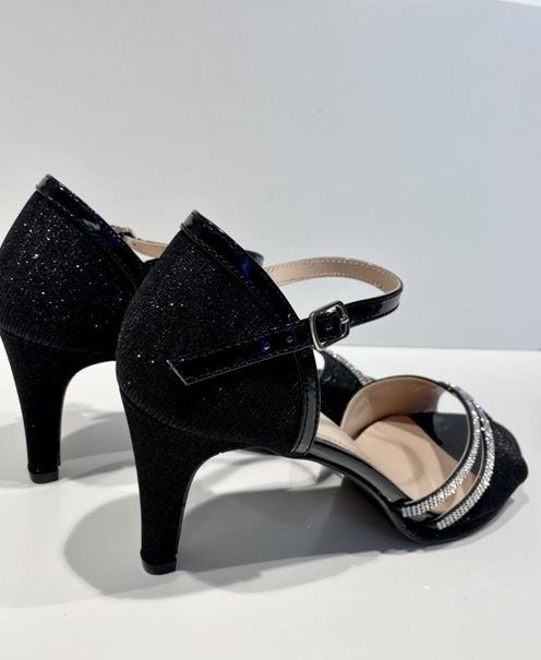 Szpilki brokatowe cyrkonie przód czerń