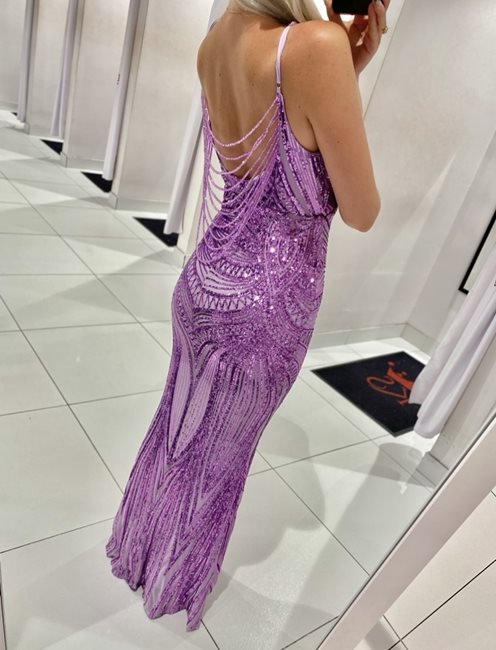 Sukienka długa cekiny odkryte plecy lilia