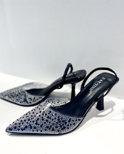 Czółenka cyrkoniowe gumka tył czerń