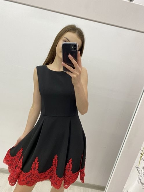 Sukienka koronkowy dół granat/czerwony