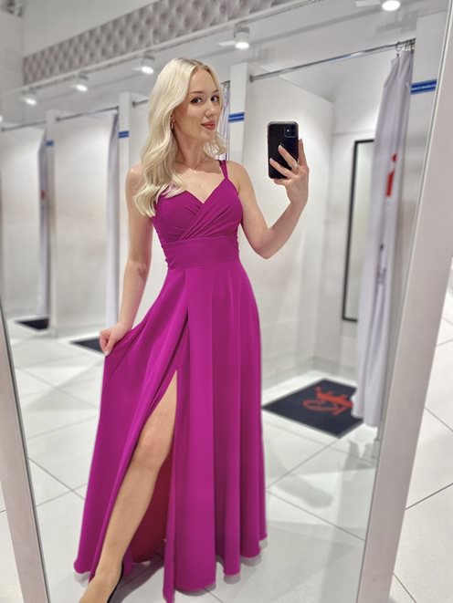 Sukienka długa gładka na ramiączkach fiolet