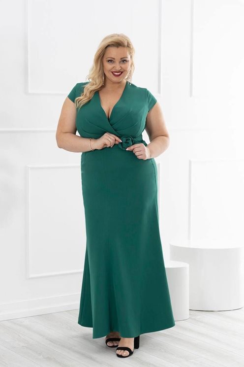 Sukienka długa klasyczna z rękawkiem pasek zieleń