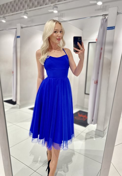 Sukienka midi ramiączka wiązanie tiul chaber