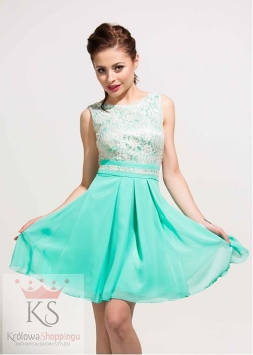 Sukienka z tiulem i koronką mięta