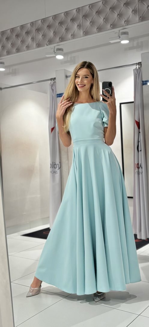 Sukienka długa bufiaste rękawki mięta