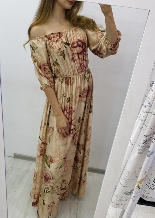 Sukienka długa hiszpanka wzór róże złota