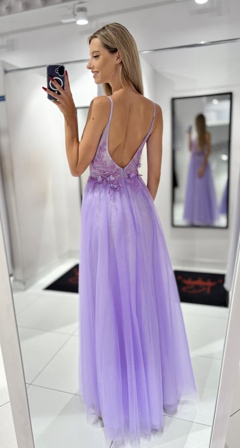 Sukienka długa tiul wzory płatki lilia