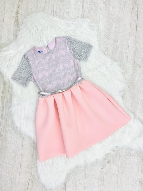 Sukienka pianka dziecko serduszko szary-róż