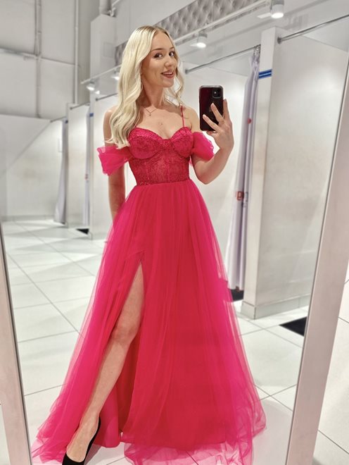 Sukienka długa hiszpanka gorset tiul amarant