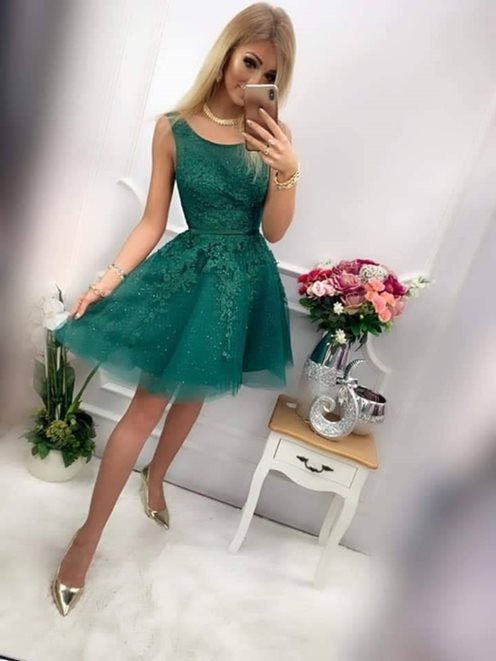 Princeska biała koronka zielony