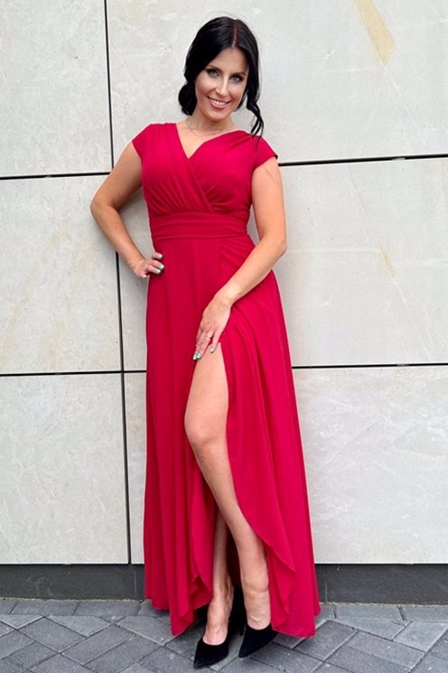 Sukienka długa z materiału szyfonowego malina