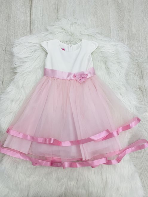 sukienka dziecięca wstążka biel róż