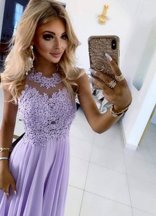 Długa sukienka zabudowany przód ozd plecy lilia