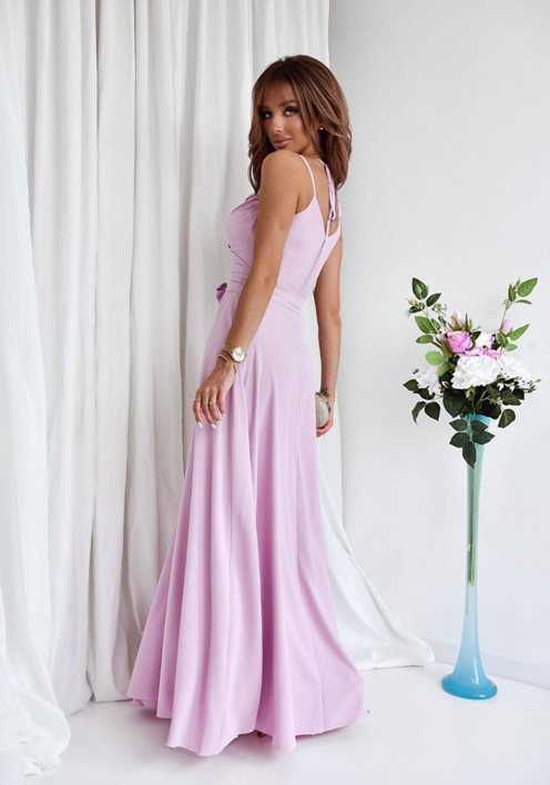 Sukienka długa wiązanie na szyi p.róż