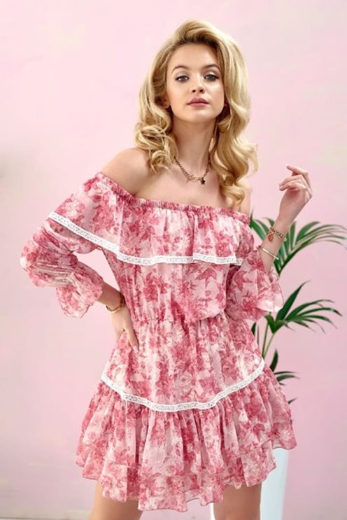 sukienka krótka hiszpanka długi rękaw wrzos