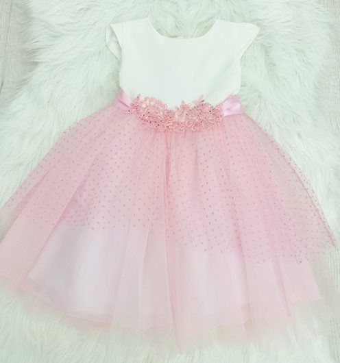 Sukienka tiul groszki róż/ biel