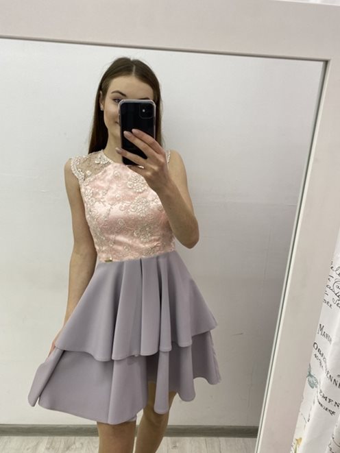 Sukienka dwie falbanki szary