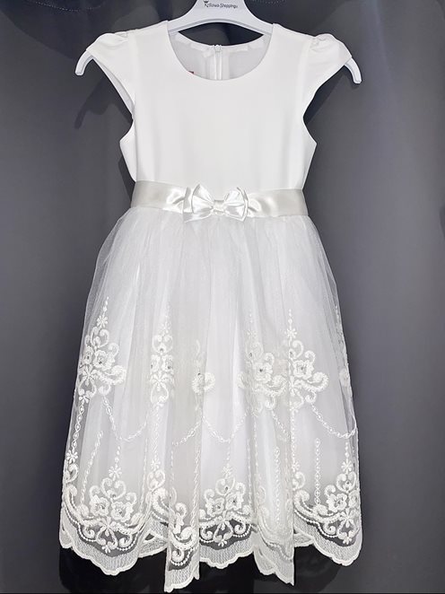 Sukienka dziecięca aplikacje koronkowe biel