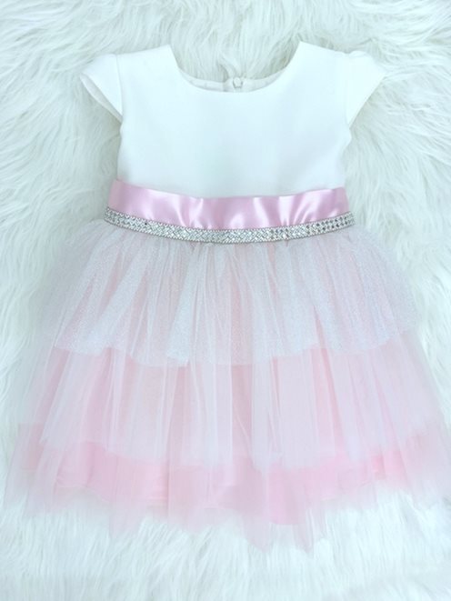 Sukienka dziecięca w pasie cekiny biel/róż