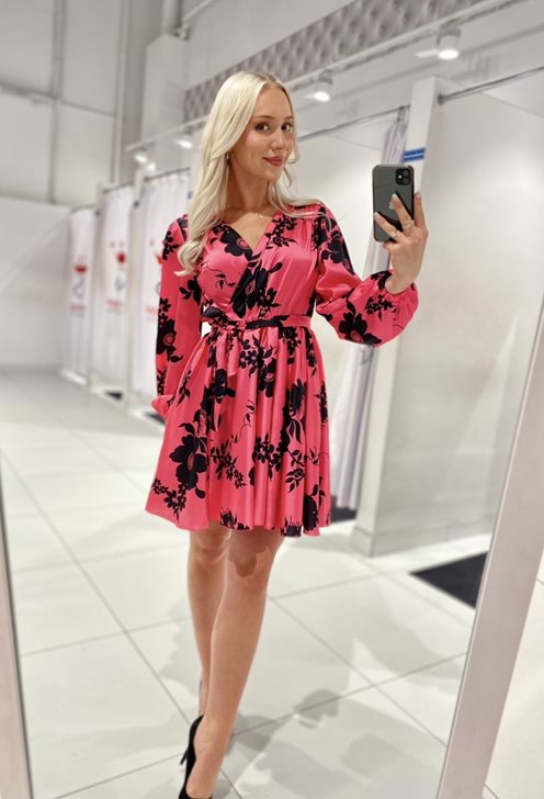 Sukienka krótka z ściągaczem w talii amarant/czerń