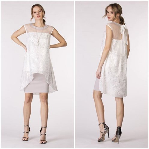 Sukienka dopasowana narzutka wiązanie biała